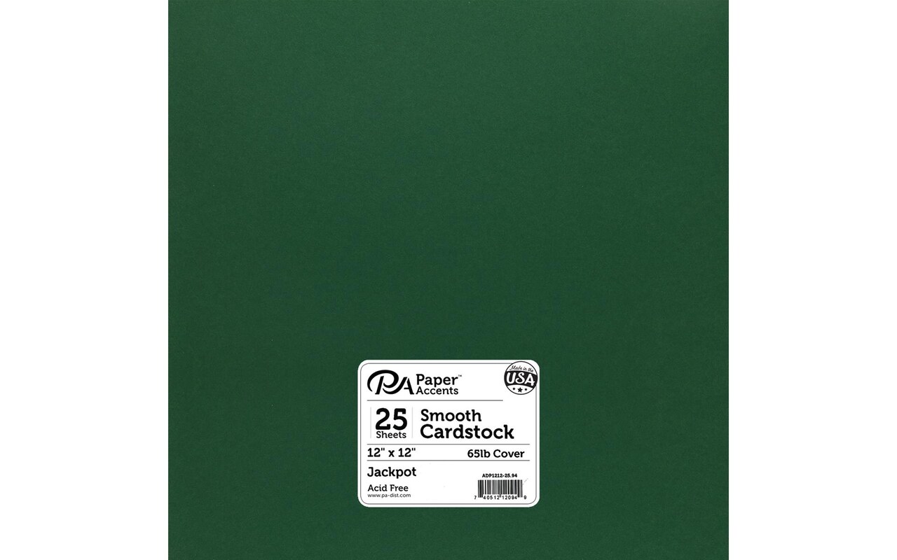 PA Paper Accents Smooth Cardstock 12" x 12" Jackpot, 65lb colored cardstock paper for card making, scrapbooking, printing, quilling and crafts, 25 piece pack